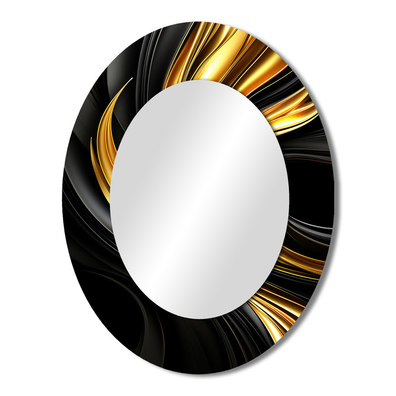 Abstract Liquid Gold And Black Swirl - Gold Oval Wall Mirror Decor, 43" x 33"