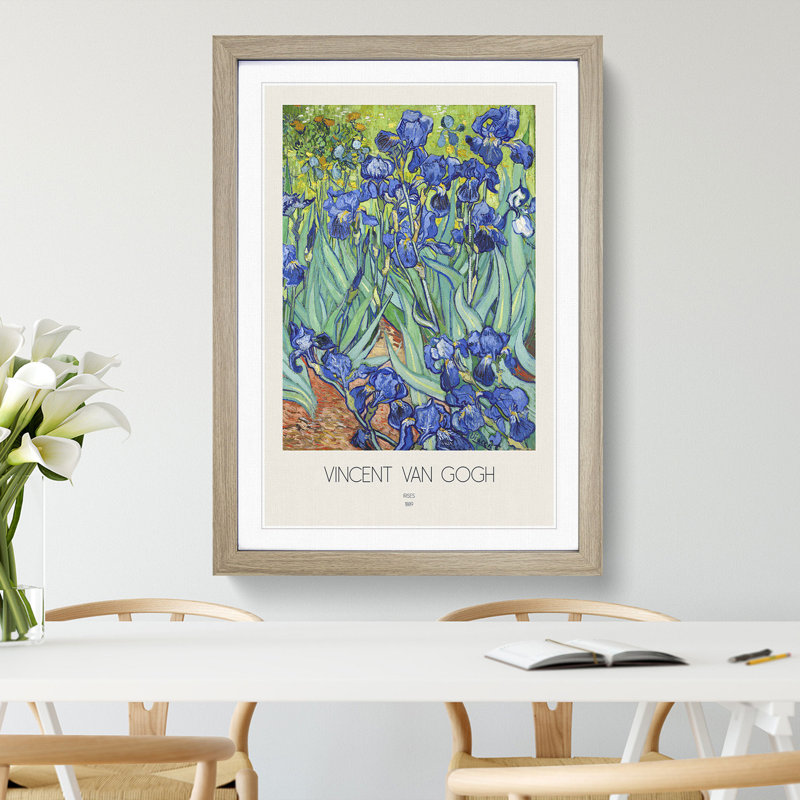 Irises with Border by Vincent Van Gogh - Picture Frame Painting, 48cm H x 36cm W x 2cm D, Oak