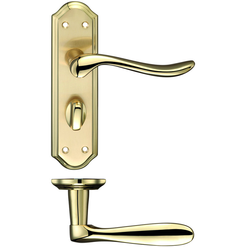 Lincoln Bathroom Right Hand Door Handle, Polished Brass