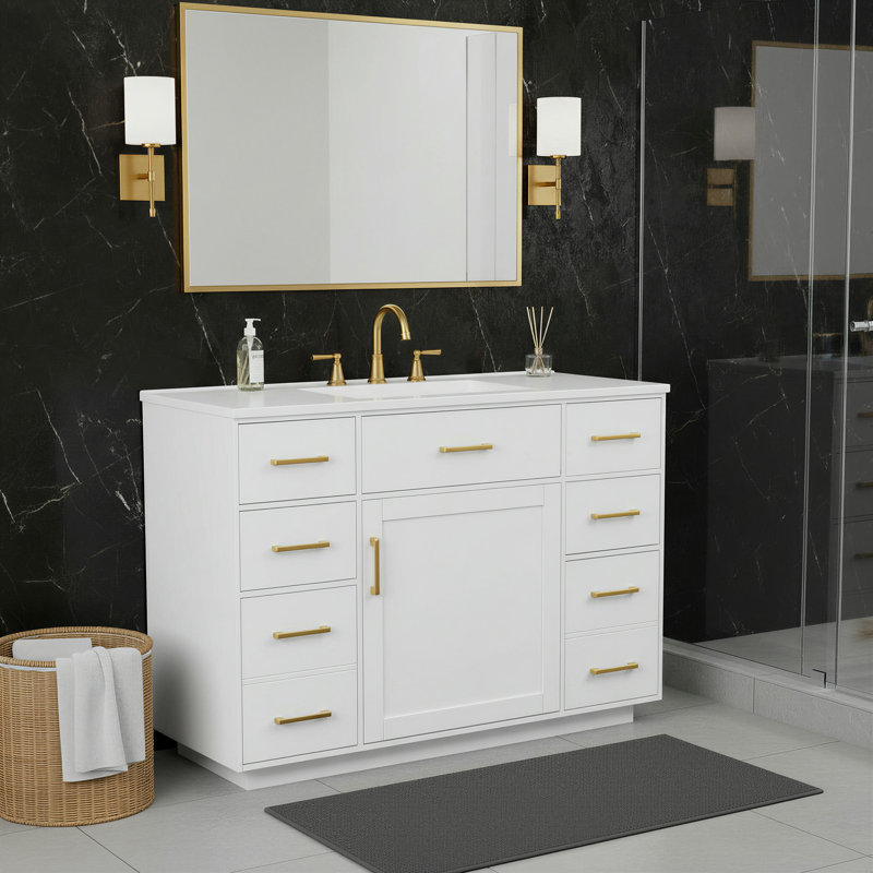 Meuble-lavabo moderne de 122 cm avec lavabo, armoire en MDF, Blanc