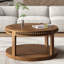 Table basse et canapé de 31,5 pouces en bois massif rond - plateau épaissi à deux niveaux, pieds robustes, table circulaire pour le salon (noyer), table