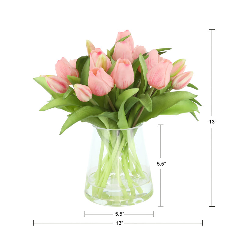 Real Touch Tulips in Glass Vase, Pink