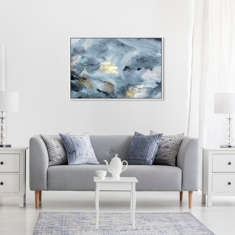 Bleu améthyste transporté - Peinture, H 20 po x l 30 po, Cadre flottant blanc