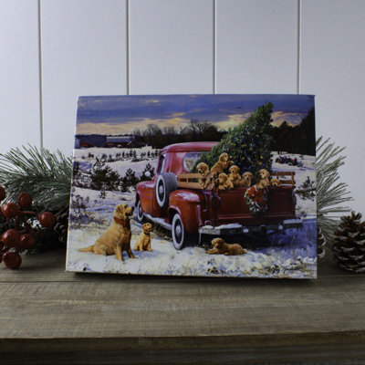 Lawley - A Puppy Christmas 8x6 Lighted Tabletop Canvas