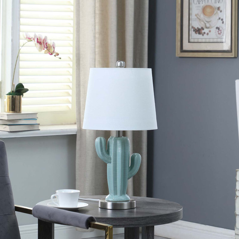Lampe de table 22 po In Southwest Teal Cactus Plant