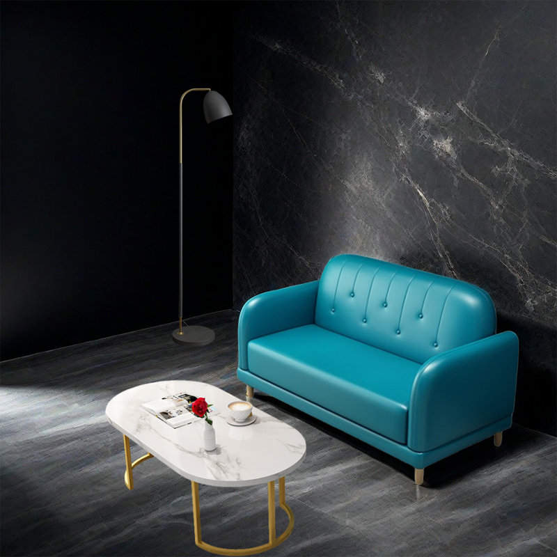 Banc rembourré en similicuir Cafe, Bleu lac