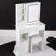 Petit meuble-lavabo de 29,2 po avec tiroir de gauche, tabouret rembourré, grand tiroir, commande tactile, interrupteur tricolore, miroir à luminosité réglable, rangement à grande capacité, convient aux petits espaces-1005536360