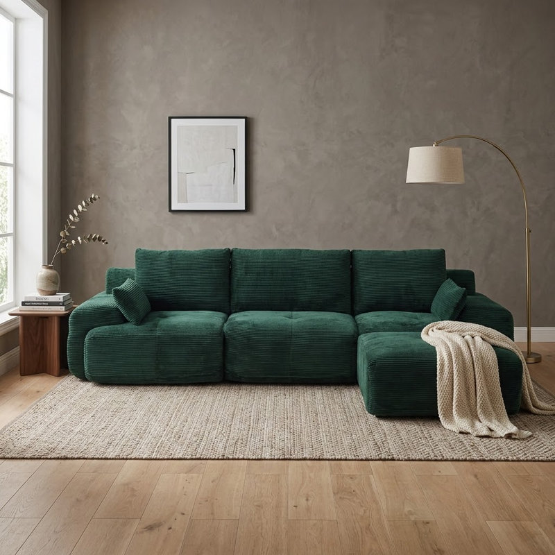 Modern Extra Deep Compression Corduroy Modular Sectional, Green
