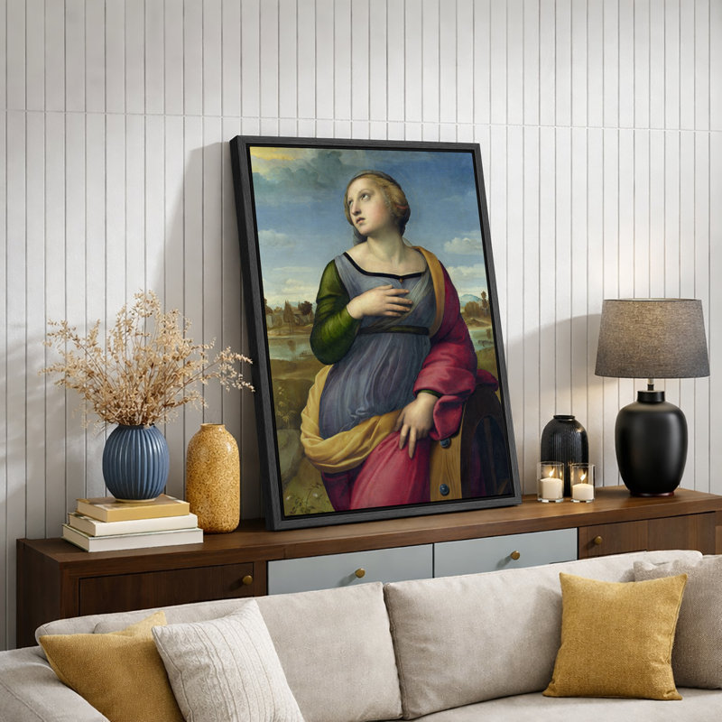 «Saint Catherine Portrait Art», art féminin de la Renaissance, reproduction d'art sur toile encadrée, Cadre flottant noir
