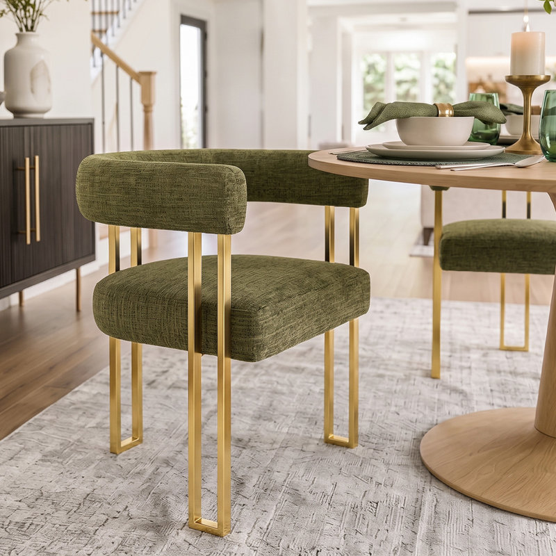 Ensemble de table et de chaises pour 4 personnes avec table ronde et 4 fauteuils rembourrés en chenille, Vert