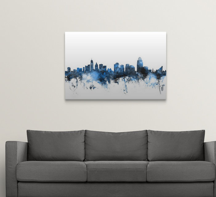 «Francy Cincinnati Ohio Skyline» par Michael Tompsett, impression, H 16 po x l 24 po x P 1,5 po, Toile