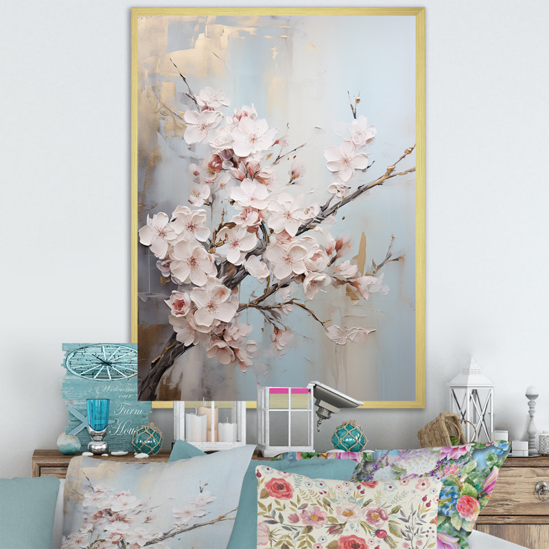 Impression sur toile encadrée, "Cherry Blossom I", H 40 po x l 30 po x P 1,5 po, Cadre doré simple