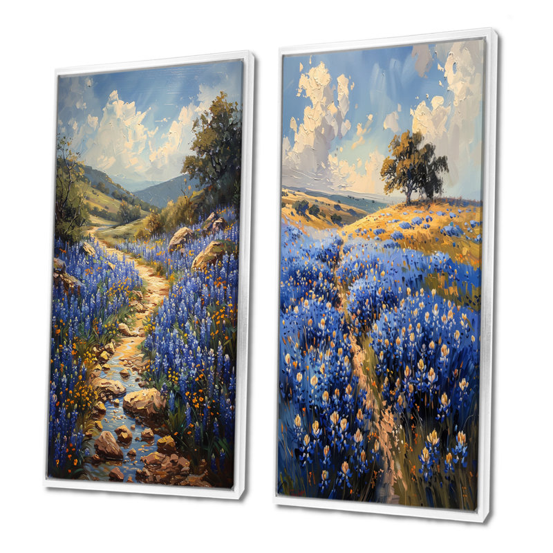«Blue Bonnets Blue Tranquility Field I - Blue Bonnets», ensemble de 2 pièces, H 32 po x l 32 po, Impression encadrée, Blanc