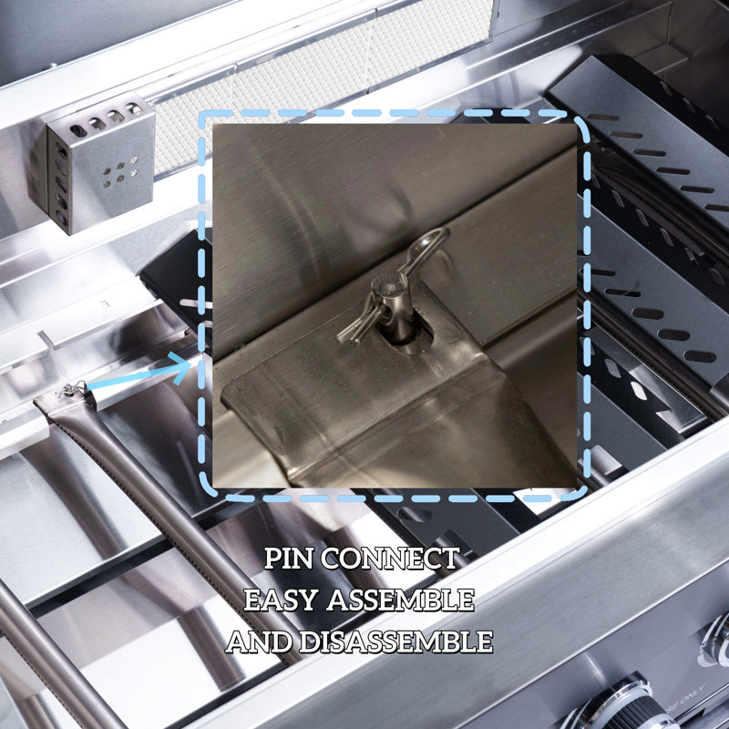 Îlot de cuisine de 43 pouces à 6 brûleurs et 85 000 BTU de cuisine au gaz en acier inoxydable pour barbecue et îlot de cuisine + réfrigérateur à vin compact + ensemble de rôtisserie + comptoirs en granite + évier en acier inoxydable