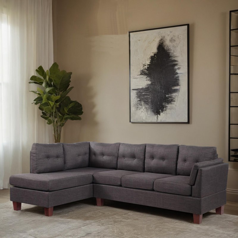 Canapé modulaire de 97 po faisant face à la gauche avec méridienne, Mélange de lin gris foncé