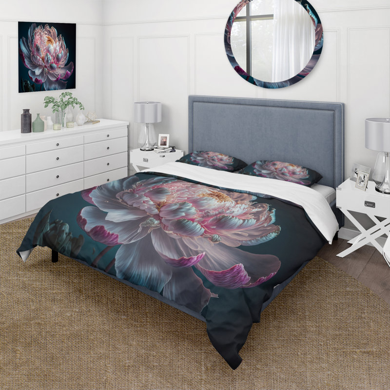 Ensemble de housse de couette en microfibre / polyester Blossoming, Housse de couette pour très grand lit et 2 très