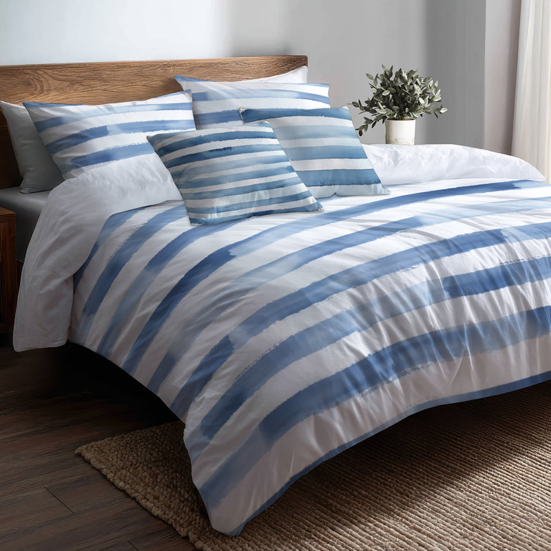 Ensemble de literie 6 pièces Modern Modern - bleu et blanc, Édredon de très grande taille et 5 pièces suppl