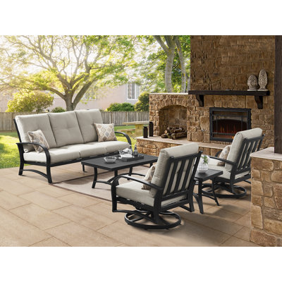 Aleston 5 Pieces Outdoor/indoor Aluminum Patio Swivel Conversation Seating Group With Sunbrella Cushions For 5 Person -  Lark Manor™, AB545A00B0FF49BF862BC3182AE18B2A