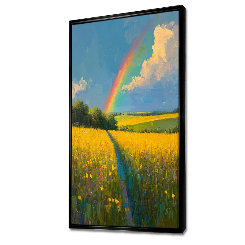 Arc-en-ciel au-dessus des champs - art mural arc-en-ciel pour le salon, H 60 po x l 28 po, Noir