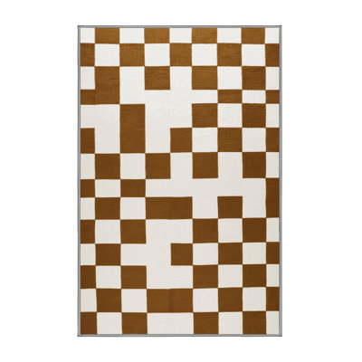 Machine Washable Checkered Gray Area Rug