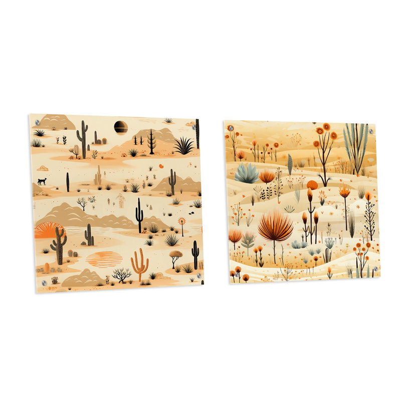 Maralou - Ensemble de 2 peintures murales abstraites en acrylique Boho, H 36 po x l 73 po