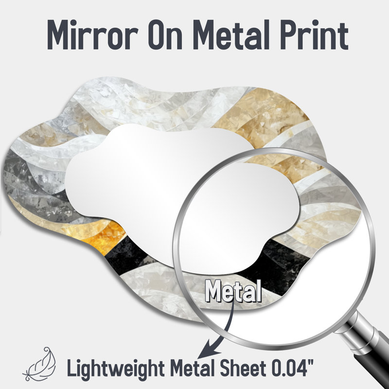 Black Grey Paint Drift Mosaic Kinetic Art I - Kinetic Art Asymmetrical Decorative Mirror, Modern irregular Wall Mirror, Printed on Metal