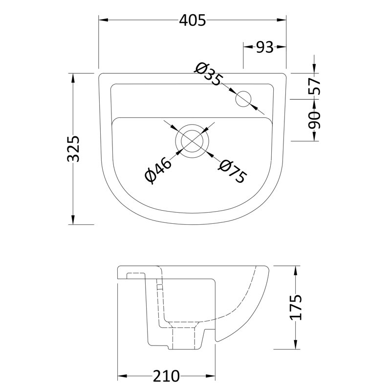 Nuie Furniture Ceramics 400mm L x 325mm W White Vitreous China U-Shaped Sink with Overflow