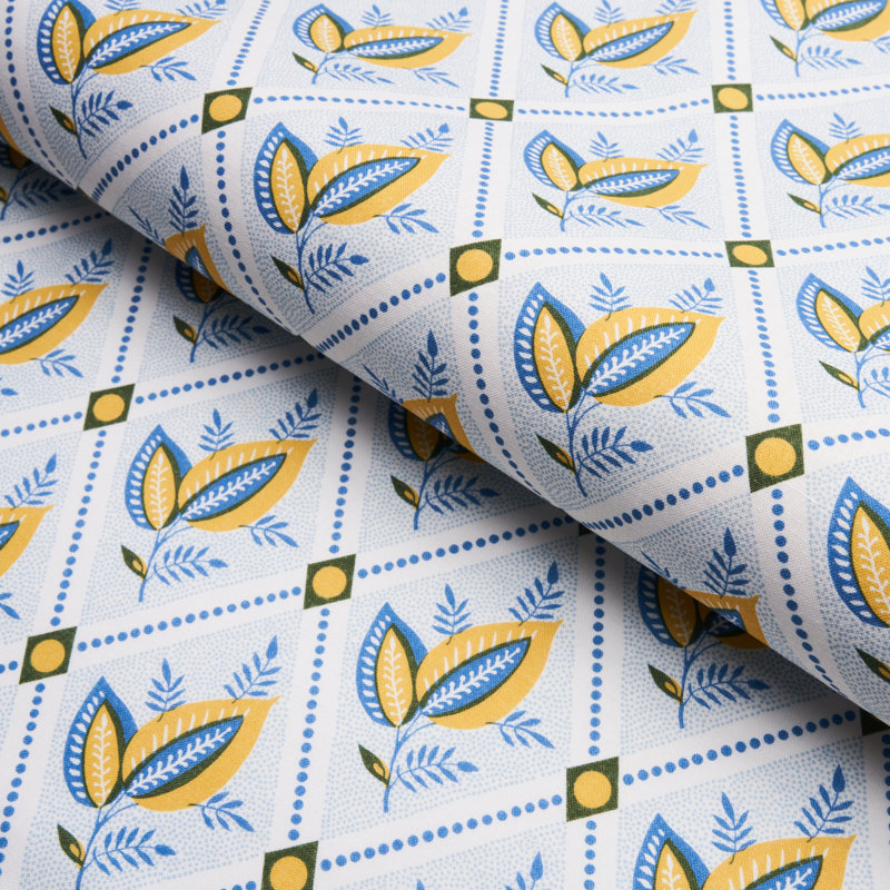 Basile Trellis Fabric, Yellow/Blue