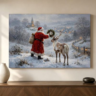 Reproduction d'art sur toile tendue en forme de galerie de père Noël, art mural horizontal des Fêtes, H 20 po x l 30 po