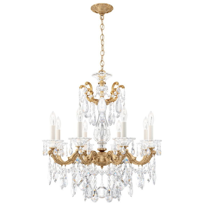 La Scala 8 Light 25in x 28.5in Chandelier in Florentine Bronze with Clear Radiance Crystals, Czech, French Gold