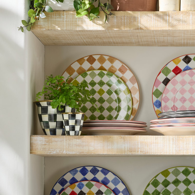 Pink Check Dinner Plate, Green
