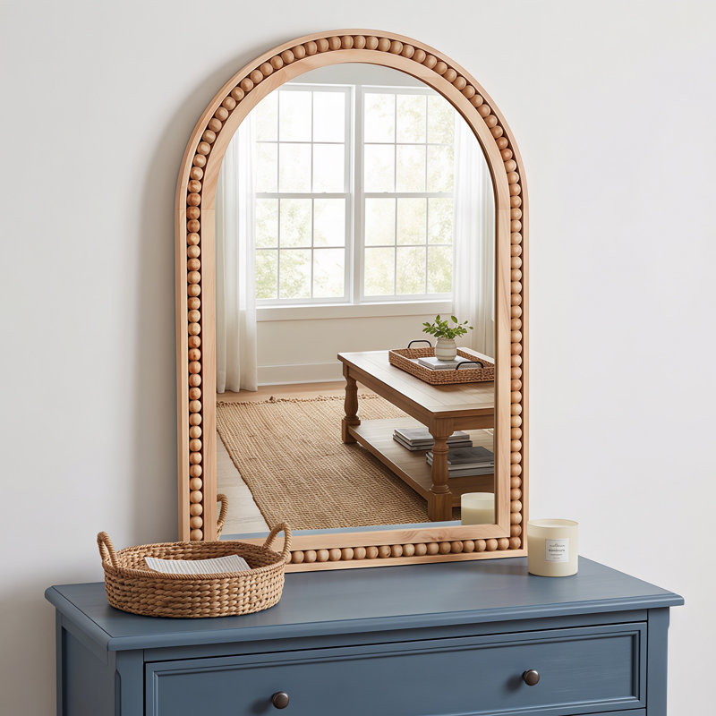 Miroir mural 20 po x 30 po avec cadre en bois massif perlé sculpté à la main