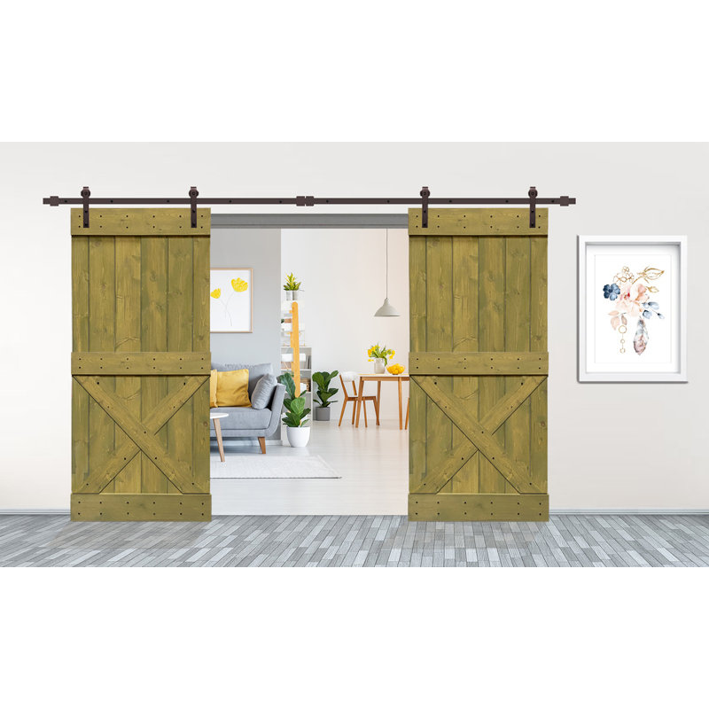 Porte de grange à panneaux et en métal avec trousse de quincaillerie d'installation, 38 po x 84 po, Vert jungle