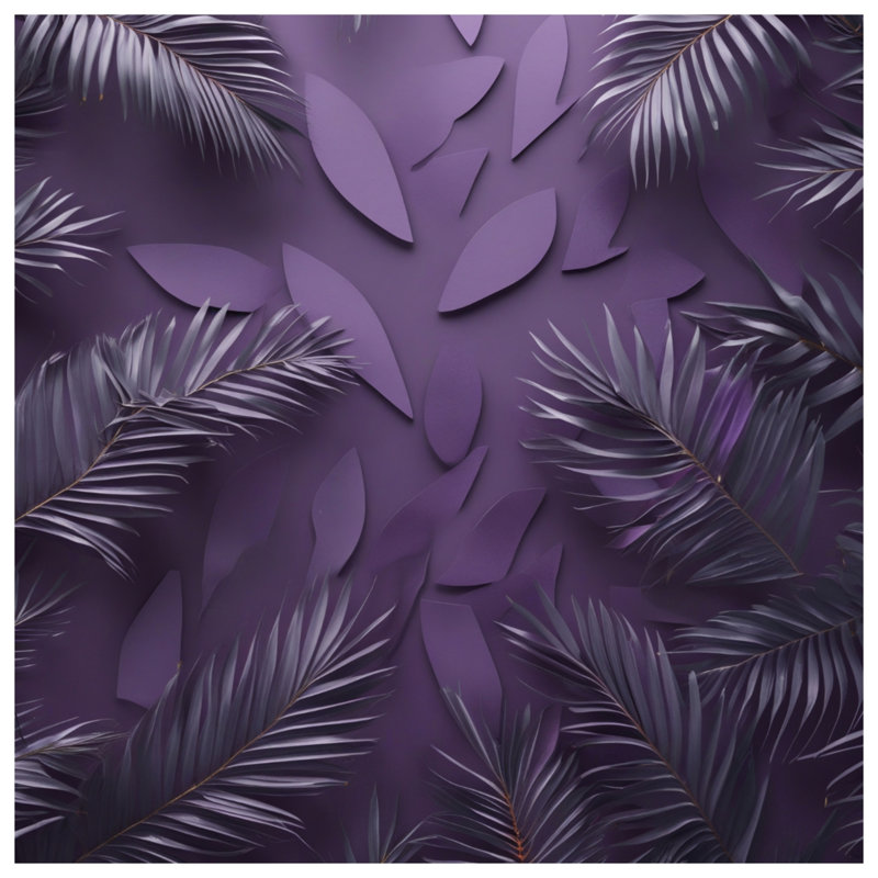 Tapisserie murale feuilles de palmier mauve - décoration murale feuilles, H 68 po x l 80 po avec 4 œillets