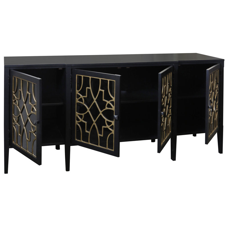 Buffet MCM avec portes en verre foncé - noir