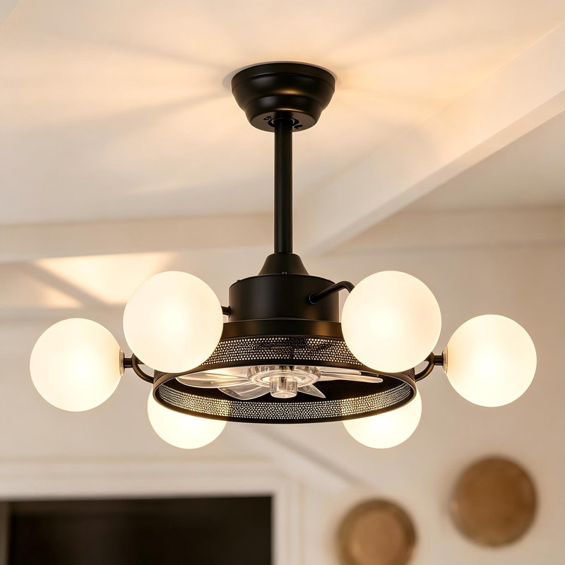 25" 6-Light Black Ceiling Fan Light 6-speed Adjustable With Remote Control