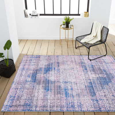 Regis Bohemian Medallion Machine-Washable Blue Rug