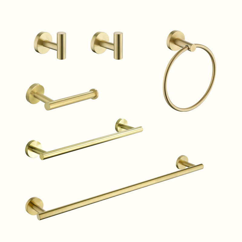 6 - Piece Bathroom Hardware Set, Brushed Gold