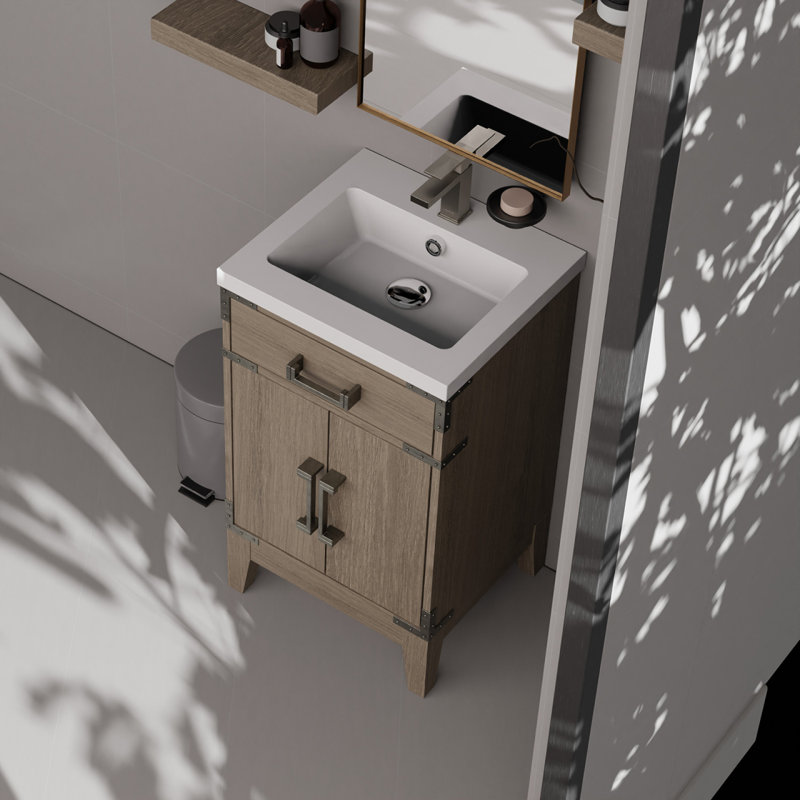 Meuble-lavabo simple en chêne gris 20 po X P 18 po D, dessus en acrylique et robinet, Gris