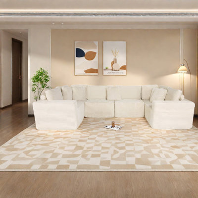 Comfortable Modular Beige Sofas, Reversible Chaise Lounge, Space-saving