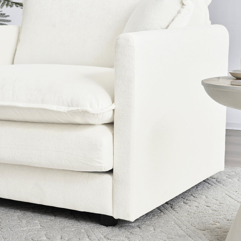 Canapé en U avec repose-pieds double, tissu chenille haut en blanc pour plus de confort, modulaire rembourré, rembourrage en éponge en forme de U