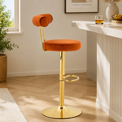 Chaise de bar pivotante rembourrée en velours doux avec pieds dorés électrolytiques