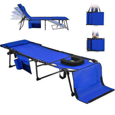 Outdoor Folding Tanning Chair Portable Beach Lounge Chair with Face Hole and Adjustable 5-Position
