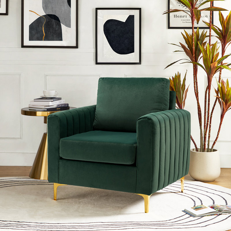 Cedarpoint Upholstered Velvet Tufted Club Chair, Green Velvet