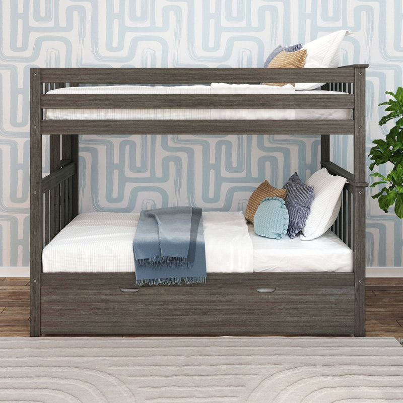 Hugley Kids Twin Over Twin Bunk Bed with Trundle, Clay