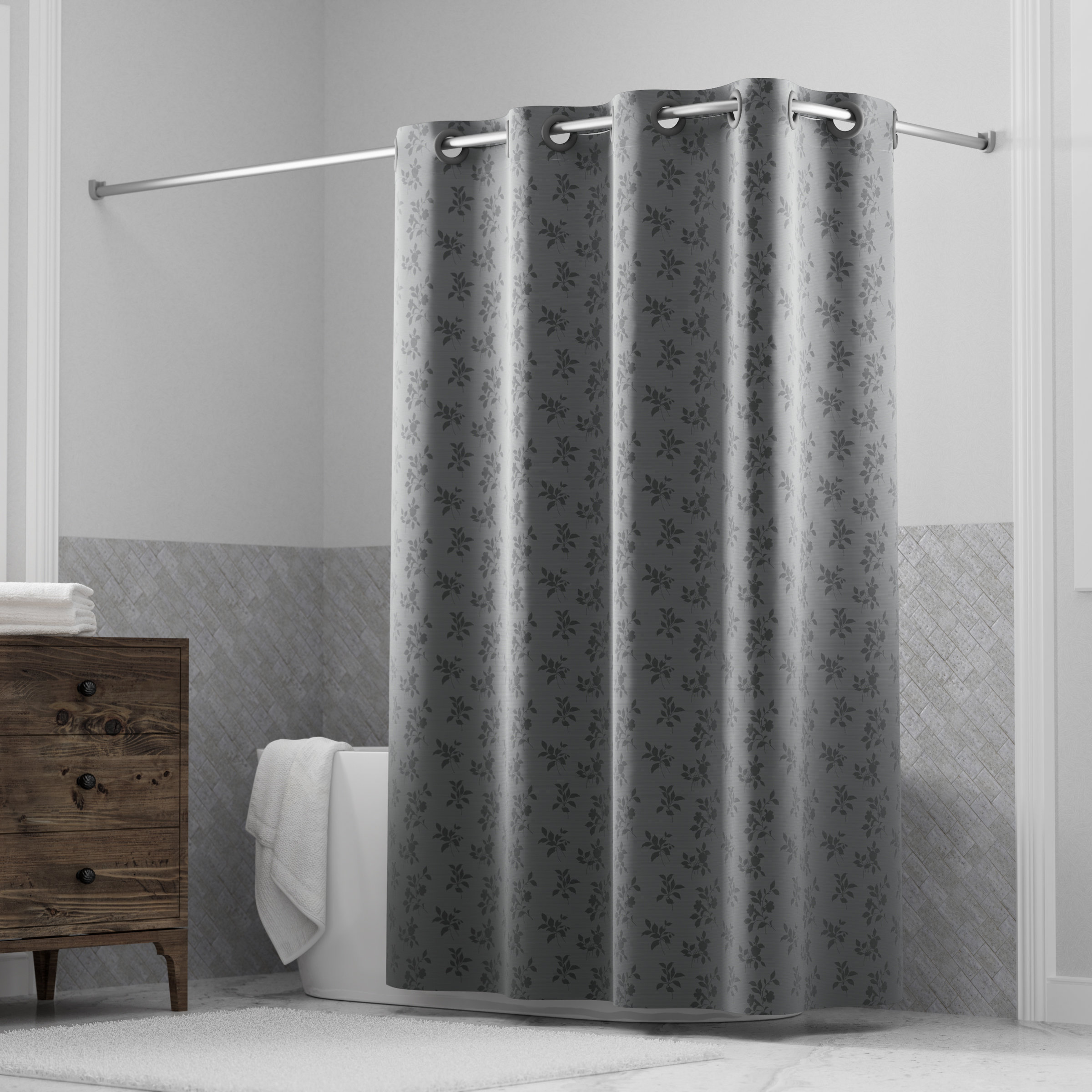 Hookless Jacquard Shower Curtain with Flex-on Rings and It's a Snap ...