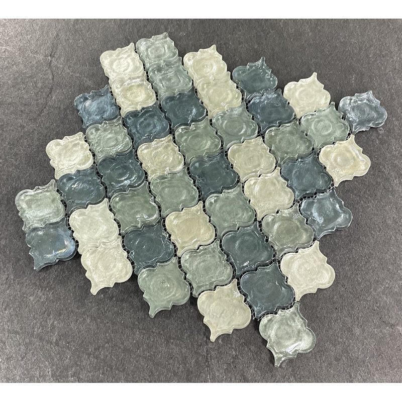 2" x 2.5" Glass Arabesque Mosaic Wall & Floor Tile, Gray/Beige/Blue