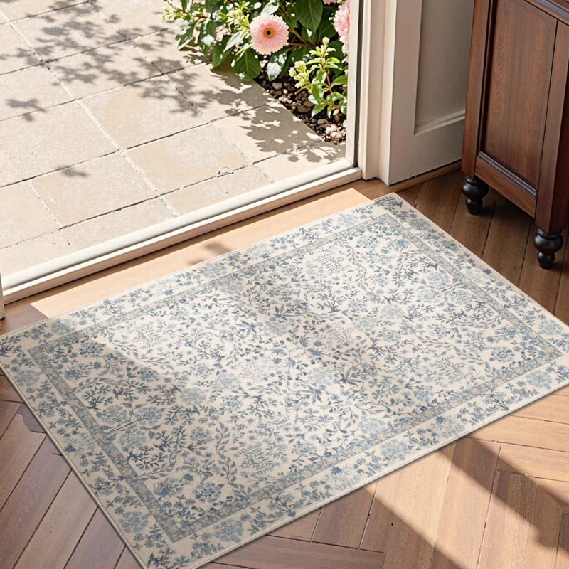 Floral Machine Washable Area Rug, Rectangle 2' x 3', Blue