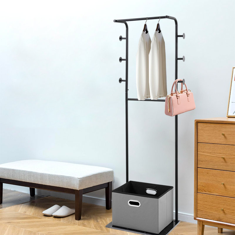 Coat Rack With Storage Basket, Black