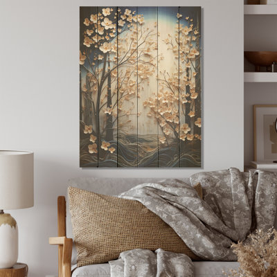 Maple Trees Bathed In Silvery Moonlight - Tree Maple Wood Art On Natural Pine Wood